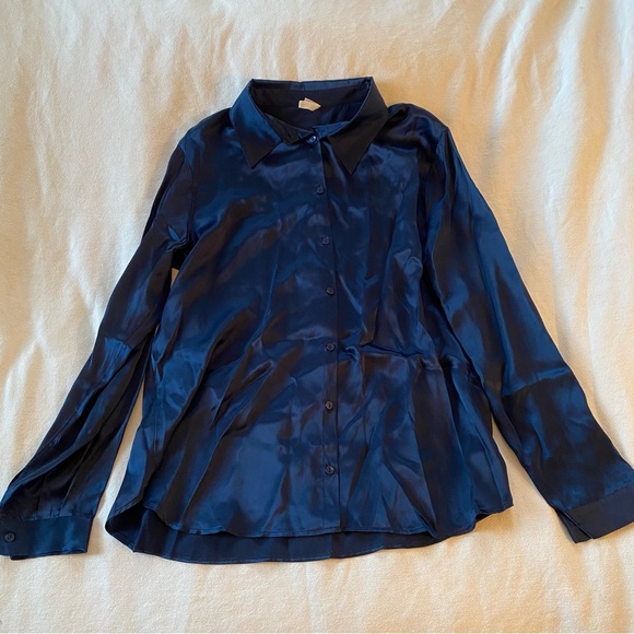 Intimissimi Silk Long Sleeve Button Up Blouse in Navy Blue / Blu Intenso - Picture 5 of 7